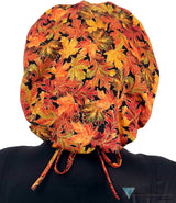 Banded Bouffant Surgical Scrub Cap - Metallic Autumn Leaves - Banded Bouffant Surgical Scrub Caps - Sparkling EARTH