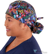 Banded Bouffant Surgical Scrub Cap - Nighttime in the Garden - Banded Bouffant Surgical Scrub Caps - Sparkling EARTH