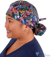 Banded Bouffant Surgical Scrub Cap - Nighttime in the Garden - Banded Bouffant Surgical Scrub Caps - Sparkling EARTH