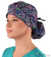 Banded Bouffant Ponytail Scrub Cap - Petals In Bloom Banded Bouffant Surgical Scrub Caps