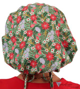 Banded Bouffant Surgical Scrub Cap - Poinsettia Party - Banded Bouffant Surgical Scrub Caps - Sparkling EARTH
