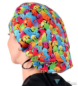 Banded Bouffant Ponytail Scrub Cap - Prismatic Pooch Party with Black Ties - Banded Bouffant Surgical Scrub Caps - Sparkling EARTH