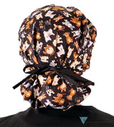 Banded Bouffant Ponytail Scrub Caps Puppy Parade with Black Ties Banded Bouffant Surgical Scrub Caps
