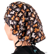 Banded Bouffant Ponytail Scrub Caps Puppy Parade with Black Ties Banded Bouffant Surgical Scrub Caps