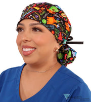 Banded Bouffant Surgical Scrub Cap - PURRfect Kitties with Black Ties - Banded Bouffant Surgical Scrub Caps - Sparkling EARTH