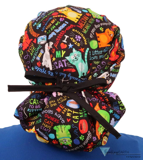 Banded Bouffant Surgical Scrub Cap - PURRfect Kitties with Black Ties - Banded Bouffant Surgical Scrub Caps - Sparkling EARTH