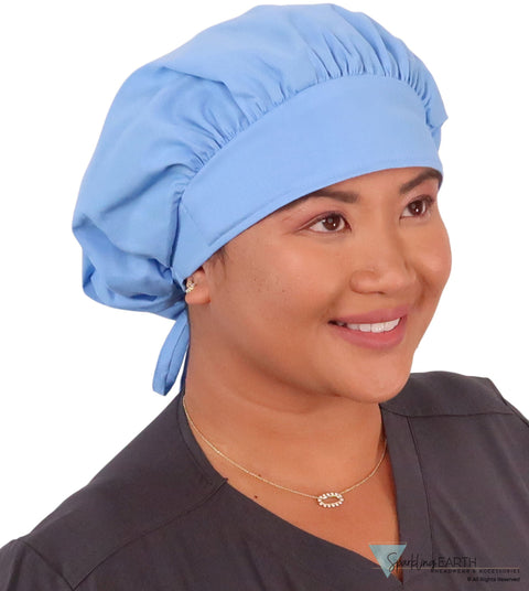 Banded Bouffant Surgical Scrub Cap - Solid Sky Blue - Banded Bouffant Surgical Scrub Caps - Sparkling EARTH