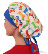 Designer Banded Bouffant - Wiener Dogs with Royal Band - Banded Bouffant Surgical Scrub Caps - Sparkling EARTH