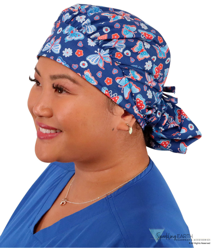 Banded Bouffant Surgical Scrub Cap - All American Butterflies Caps