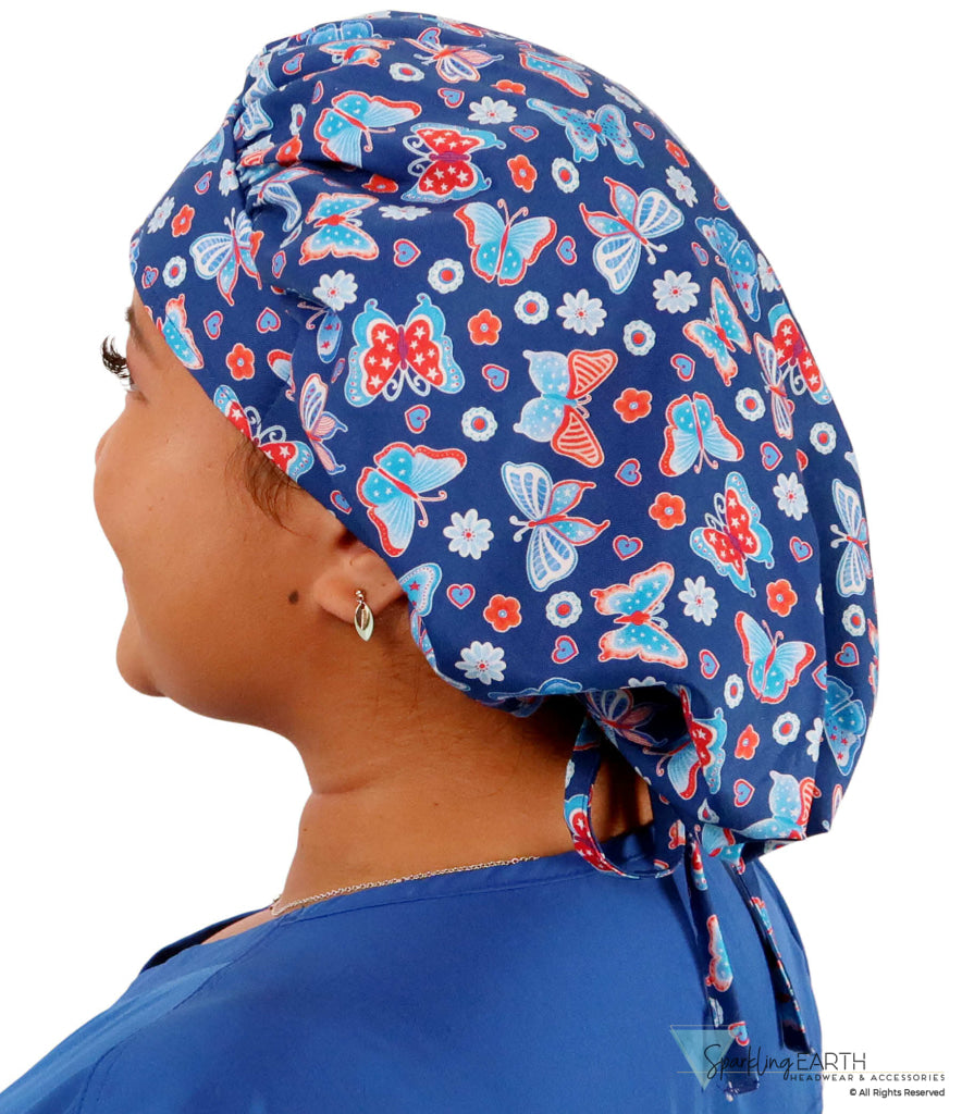 Banded Bouffant Surgical Scrub Cap - All American Butterflies Caps
