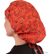 Banded Bouffant Surgical Scrub Cap - Beautiful Poinsettias In Bloom With Gold Metallic Caps
