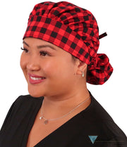 Banded Bouffant Surgical Scrub Cap - Black & Red Buffalo Checks - Banded Bouffant Surgical Scrub Caps - Sparkling EARTH