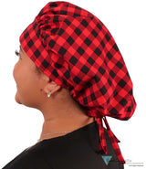 Banded Bouffant Surgical Scrub Cap - Black & Red Buffalo Checks - Banded Bouffant Surgical Scrub Caps - Sparkling EARTH