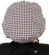 Banded Bouffant Surgical Scrub Cap - Black & White Checks With Ties Caps