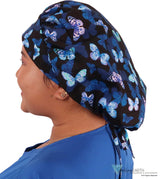 Banded Bouffant Surgical Scrub Cap - Blissful Blue Butterflies Caps