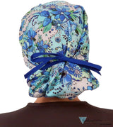 Banded Bouffant Surgical Scrub Cap - Botanical Blue Garden With Royal Band Caps