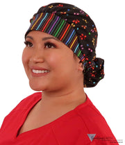 Banded Bouffant Surgical Scrub Cap - Delightful Daisies With Striped Band Caps