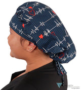 Banded Bouffant Surgical Scrub Cap - Heartbeats On Navy Caps