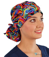 Banded Bouffant Surgical Scrub Cap - Rainbow Bright Colored Swirls Caps