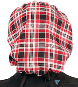 Banded Bouffant Surgical Scrub Cap - Sassy Classy Plaid With Black Ties Caps