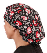 Banded Bouffant Surgical Scrub Cap - Let it Snow with Black Ties