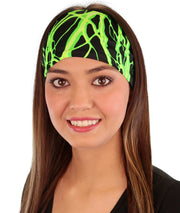 Stretch Headband - Green Lightning on Black