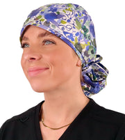 Big Hair Ponytail Surgical Scrub Cap - Wildflower Meadow