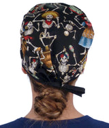 Surgical Cap - Fiesta De Los Muertos with Black Ties