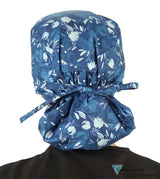 Big Hair Ponytail Surgical Scrub Cap - Bountiful Blue Blooms Caps