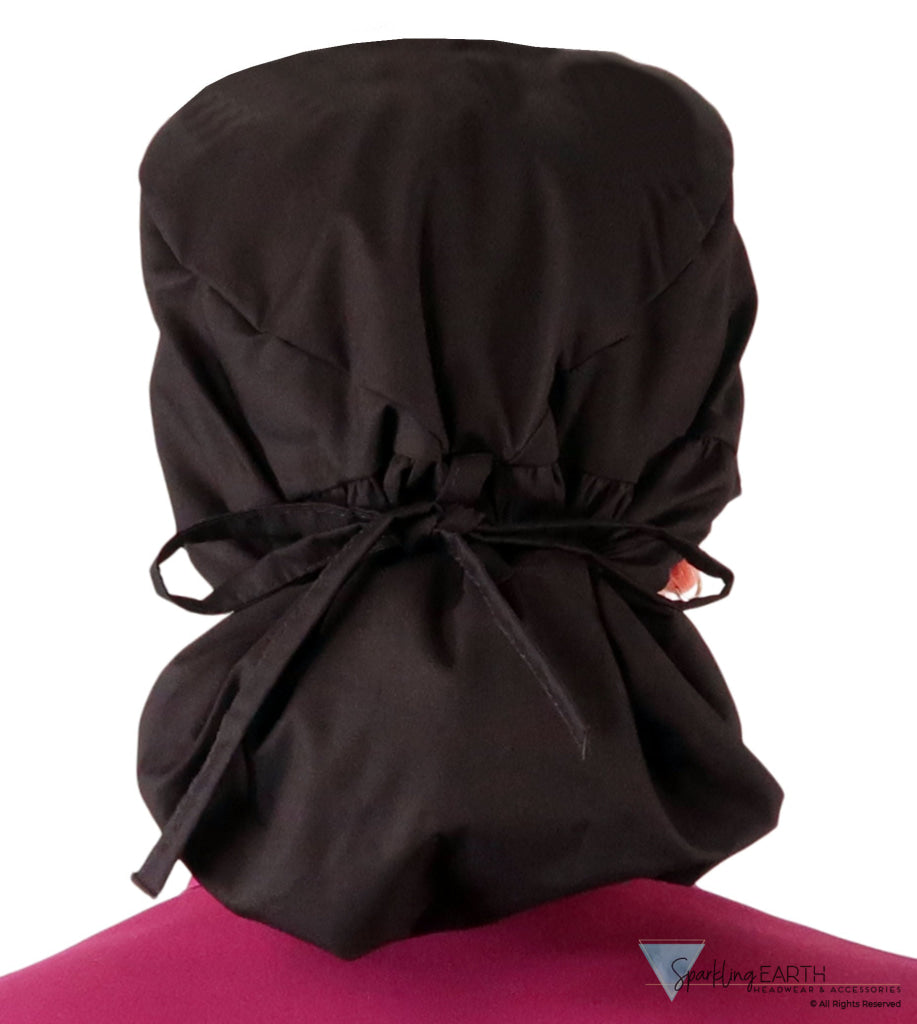 Big Hair Ponytail Surgical Scrub Cap - Scrub Cap for Long Hair - Black with Pink Butterfly Patch Big Hair Surgical