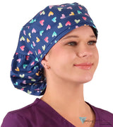 Big Hair Ponytail Surgical Scrub Cap - Scrub Cap for Long Hair - Candy Heart Parade Big Hair Surgical Scrub Caps