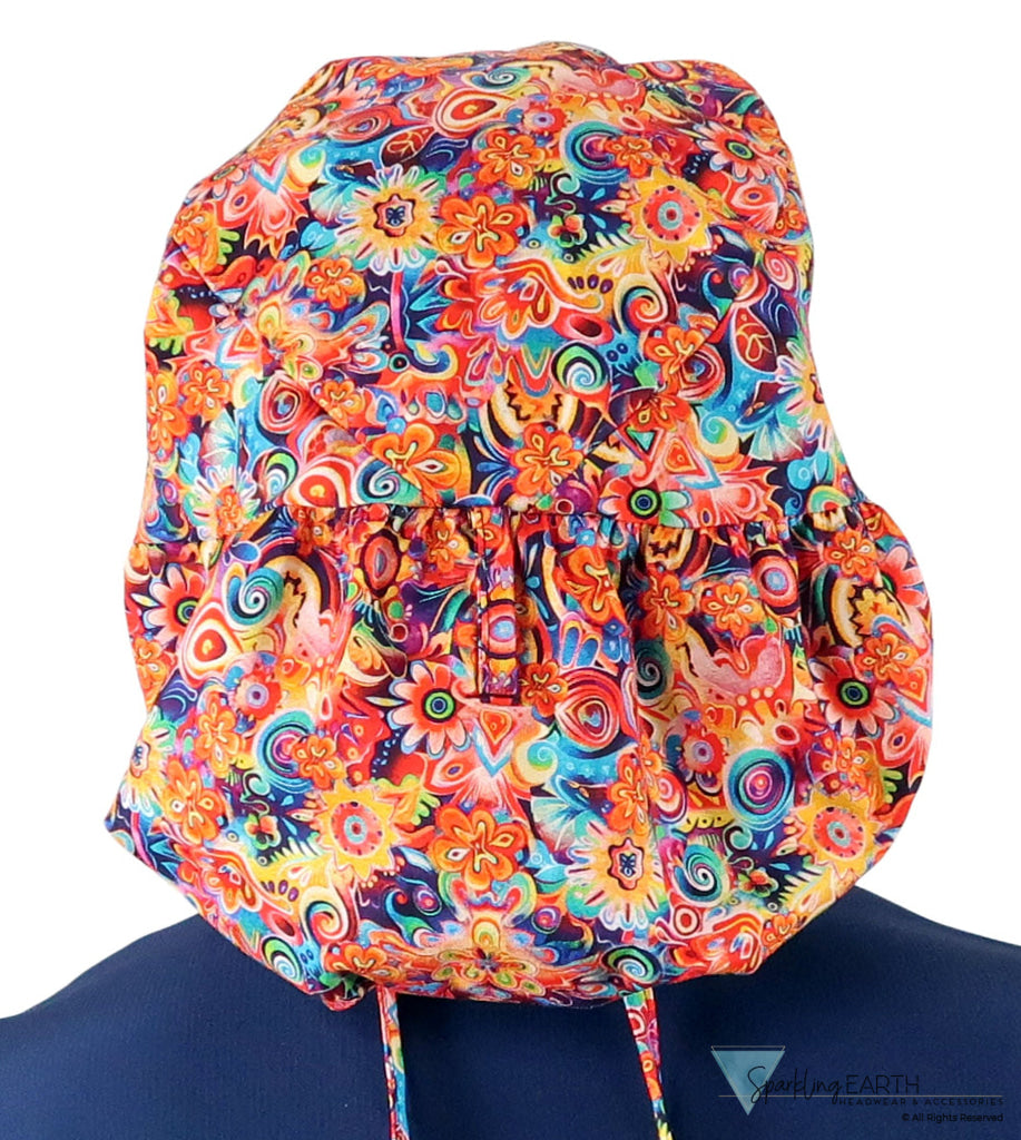 Big Hair Ponytail Surgical Scrub Cap - Scrub Cap for Long Hair - Floral Fury Big Hair Surgical Scrub Caps