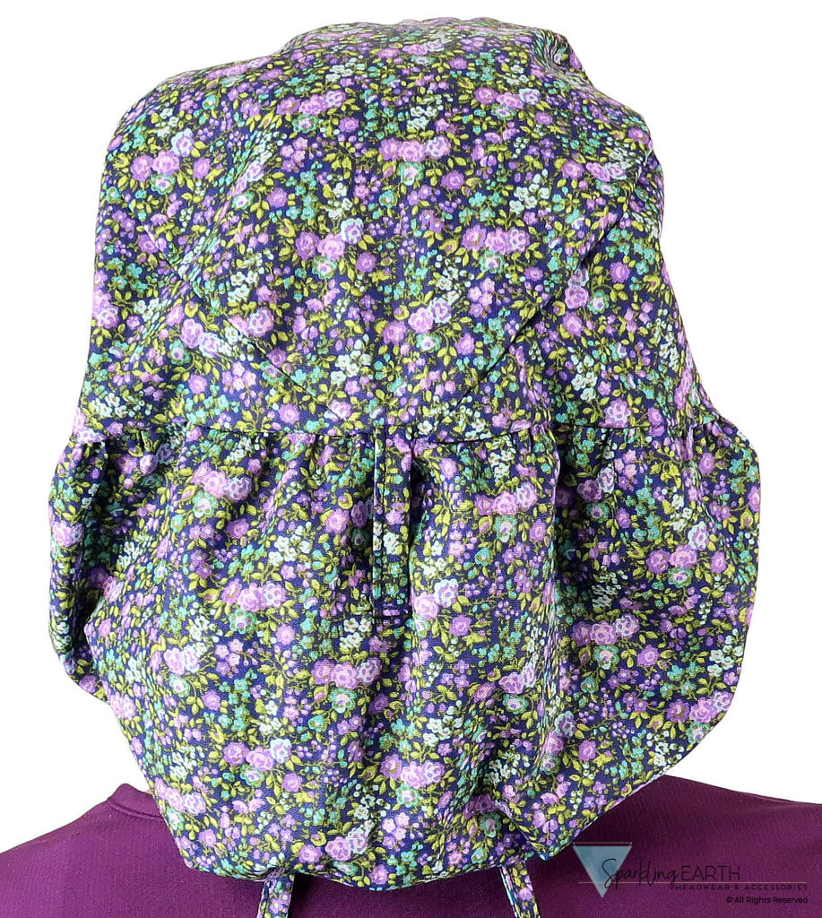 Big Hair Ponytail Surgical Scrub Cap - Scrub Cap for Long Hair - Lovely Lavender Flowers Big Hair Ponytail Surgical