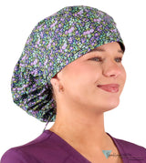 Big Hair Ponytail Surgical Scrub Cap - Scrub Cap for Long Hair - Lovely Lavender Flowers Big Hair Ponytail Surgical