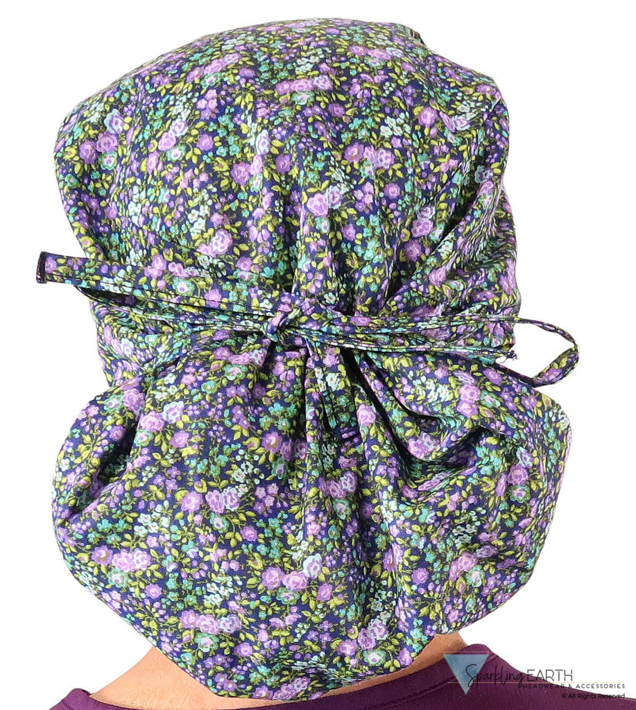Big Hair Ponytail Surgical Scrub Cap - Scrub Cap for Long Hair - Lovely Lavender Flowers Big Hair Ponytail Surgical