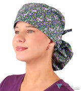 Big Hair Ponytail Surgical Scrub Cap - Scrub Cap for Long Hair - Lovely Lavender Flowers Big Hair Ponytail Surgical