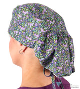 Big Hair Ponytail Surgical Scrub Cap - Scrub Cap for Long Hair - Lovely Lavender Flowers Big Hair Ponytail Surgical