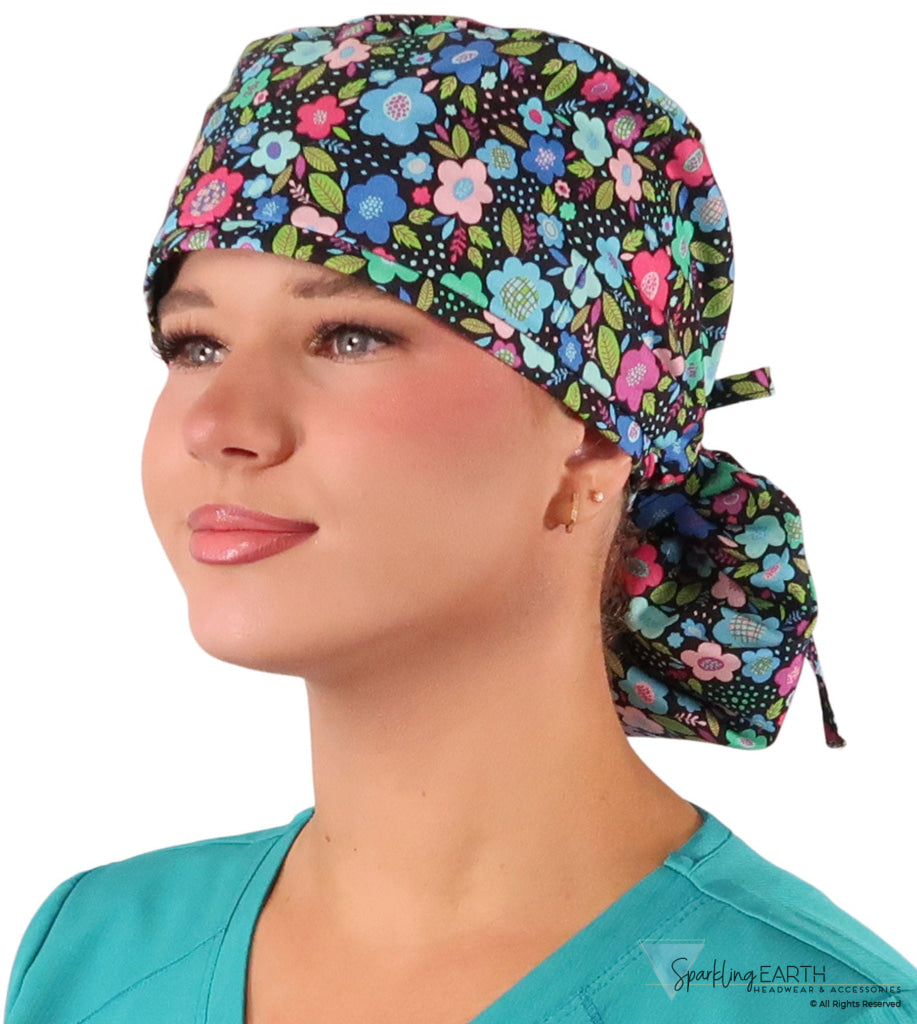 Big Hair Ponytail Surgical Scrub Cap - Scrub Cap for Long Hair - Precious Posies Big Hair Surgical Scrub Caps