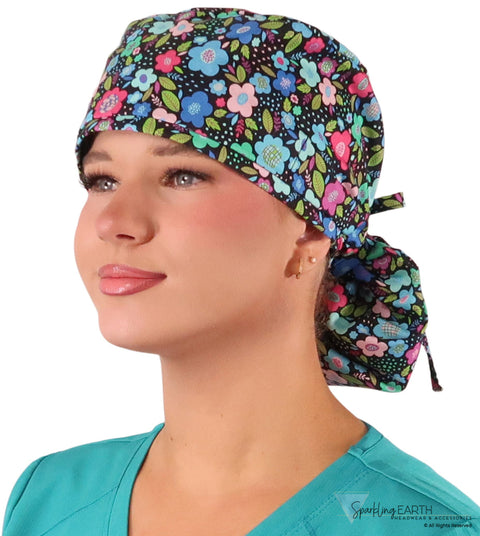 Big Hair Ponytail Surgical Scrub Cap - Scrub Cap for Long Hair - Precious Posies Big Hair Surgical Scrub Caps
