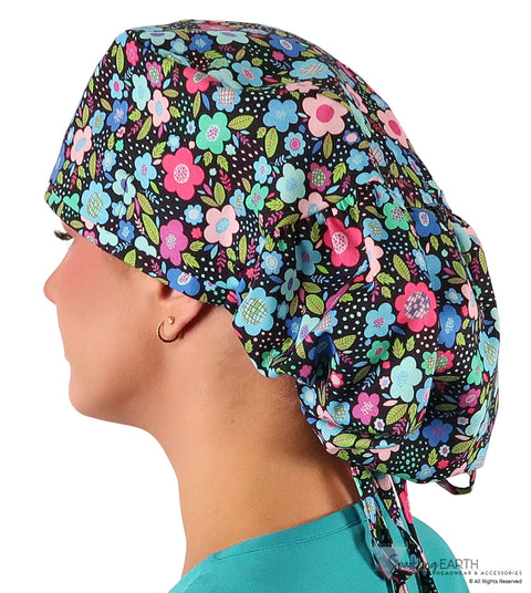 Big Hair Ponytail Surgical Scrub Cap - Scrub Cap for Long Hair - Precious Posies Big Hair Surgical Scrub Caps