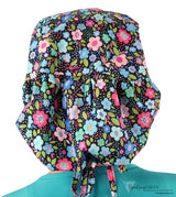 Big Hair Ponytail Surgical Scrub Cap - Scrub Cap for Long Hair - Precious Posies Big Hair Surgical Scrub Caps