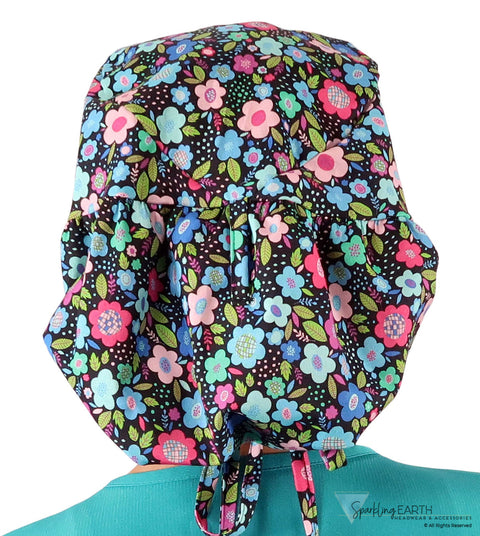 Big Hair Ponytail Surgical Scrub Cap - Scrub Cap for Long Hair - Precious Posies Big Hair Surgical Scrub Caps