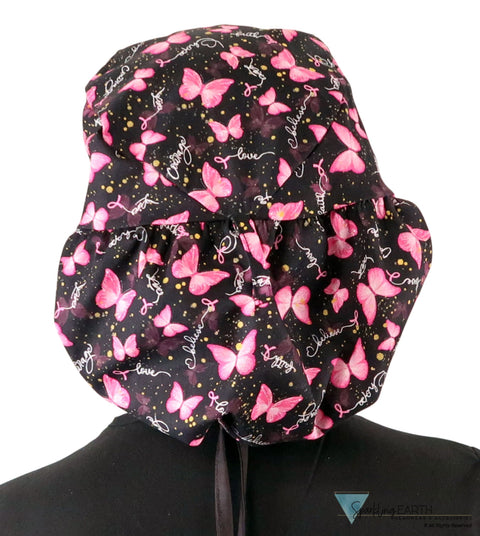 Big Hair Ponytail Surgical Scrub Cap - Scrub Cap for Long Hair - Wings of Hope with Black Ties Big Hair Surgical Scrub