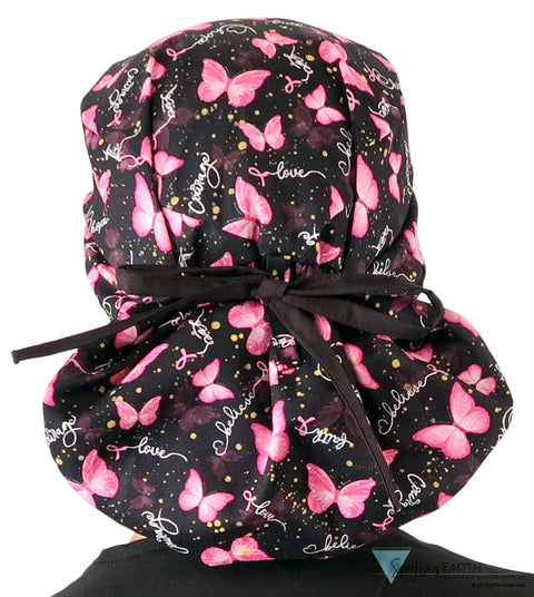 Big Hair Ponytail Surgical Scrub Cap - Scrub Cap for Long Hair - Wings of Hope with Black Ties Big Hair Surgical Scrub