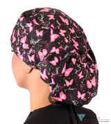 Big Hair Ponytail Surgical Scrub Cap - Scrub Cap for Long Hair - Wings of Hope with Black Ties Big Hair Surgical Scrub