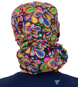 Big Hair Ponytail Surgical Scrub Cap - Perfect Scrub Cap for Long Hair - Bright Flower Paisley Big Hair Surgical Scrub