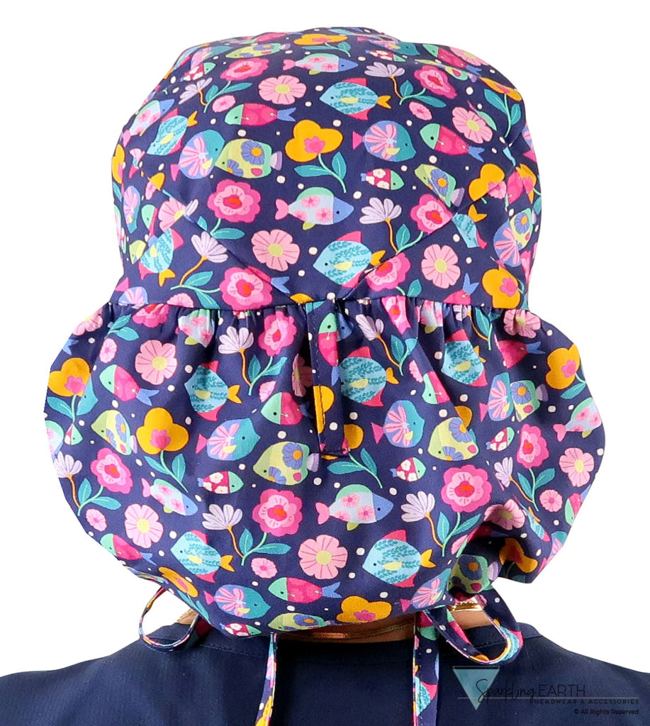 Big Hair Ponytail Surgical Scrub Cap - Perfect Scrub Cap for Long Hair - Fabulous Fishies Big Hair Surgical Scrub Caps