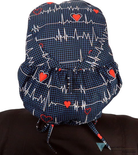 Big Hair Surgical Scrub Cap - Heartbeats on Navy - Big Hair Surgical Scrub Caps - Sparkling EARTH