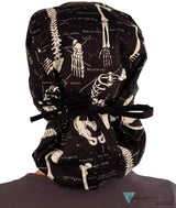 Big Hair Surgical Scrub Cap - Human Body Skeleton with Black Ties (Glow In The Dark) - Big Hair Surgical Scrub Caps - Sparkling EARTH