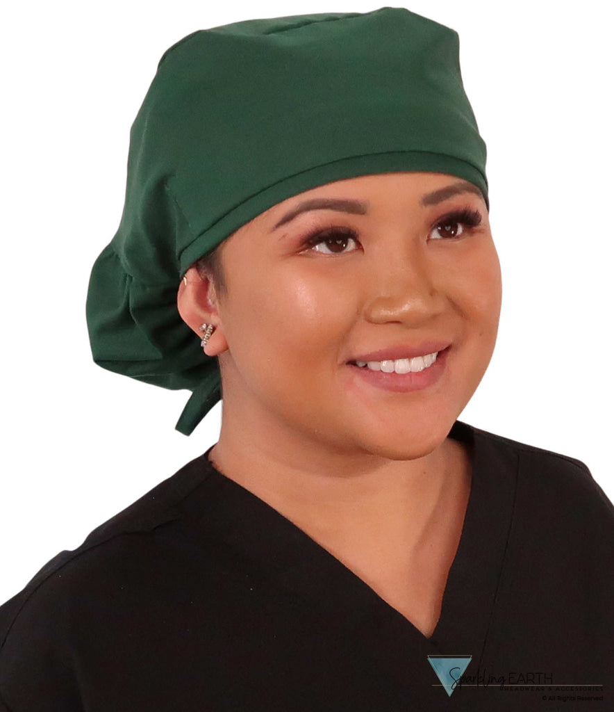 Big Hair Ponytail Surgical Scrub Cap - Perfect Scrub Cap for Long Hair - Hunter Green Big Hair Surgical Scrub Caps